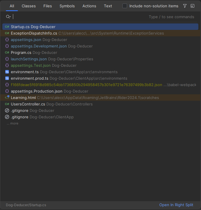 Search everywhere in Rider