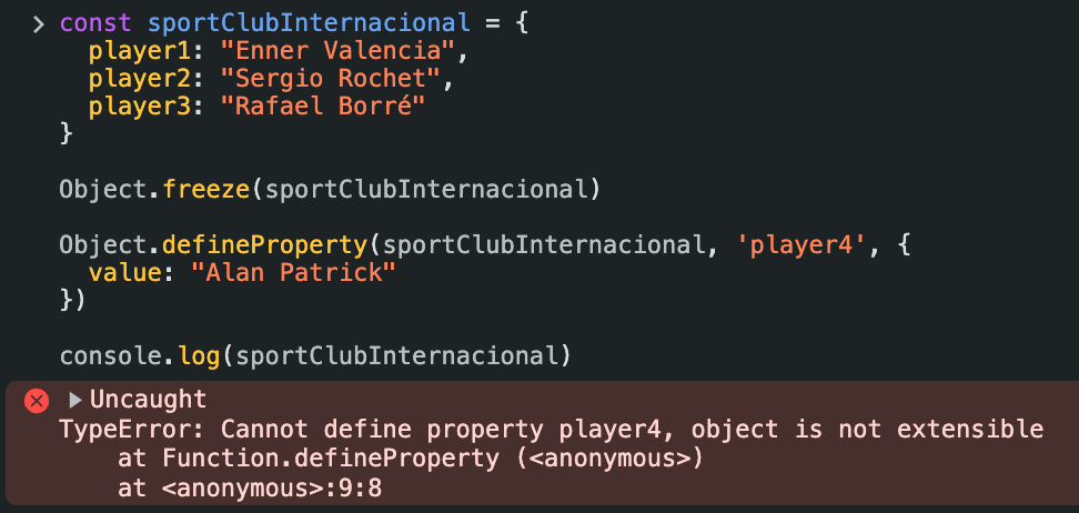 defineproperty gera um TypeError