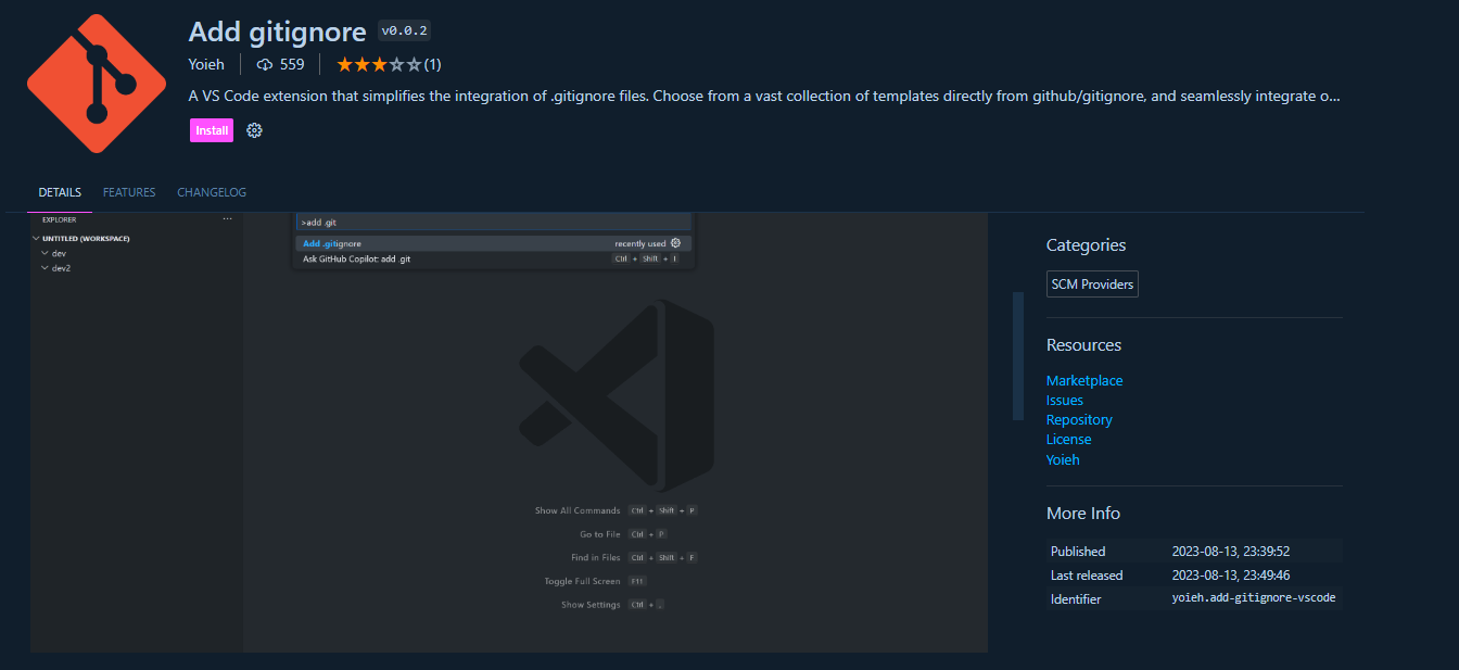 Image of the VScode extension called Add gitignore