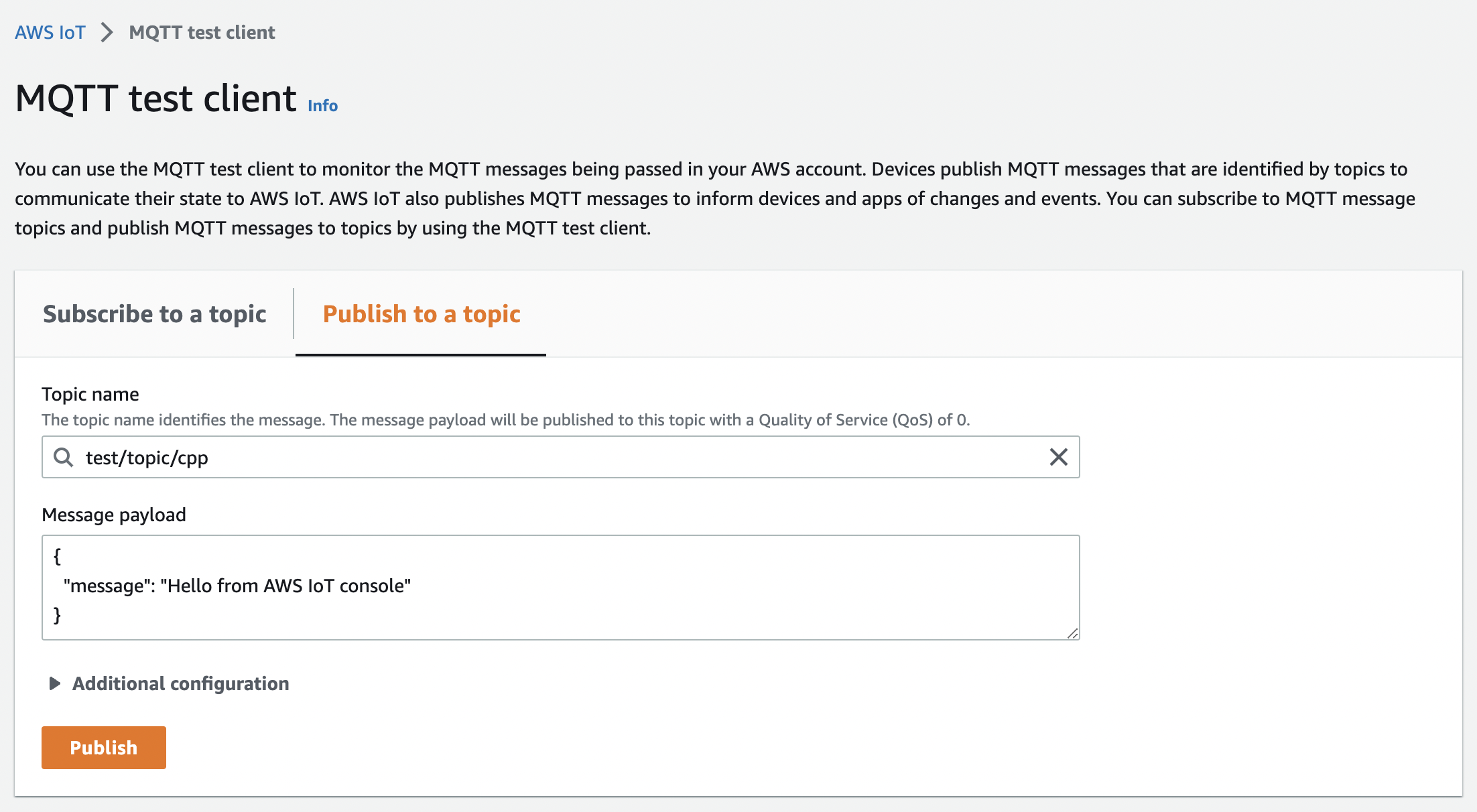 AWS IoT MQTT Client Test