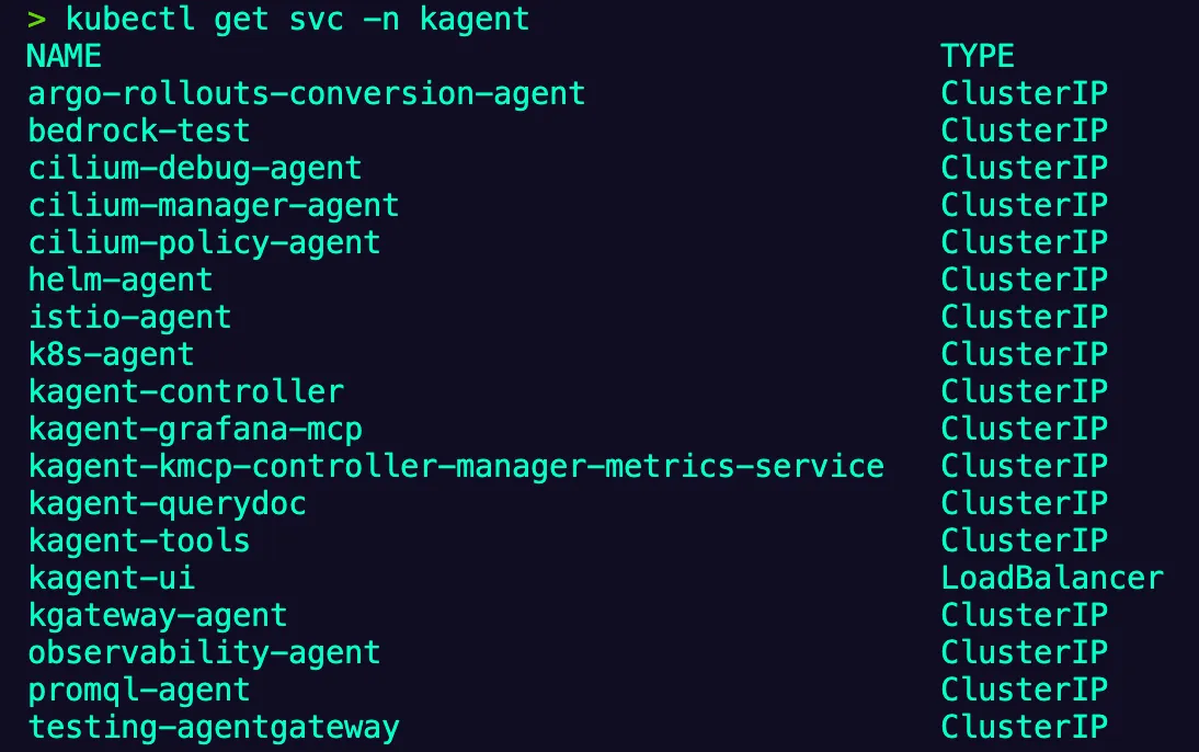 Kagent service list