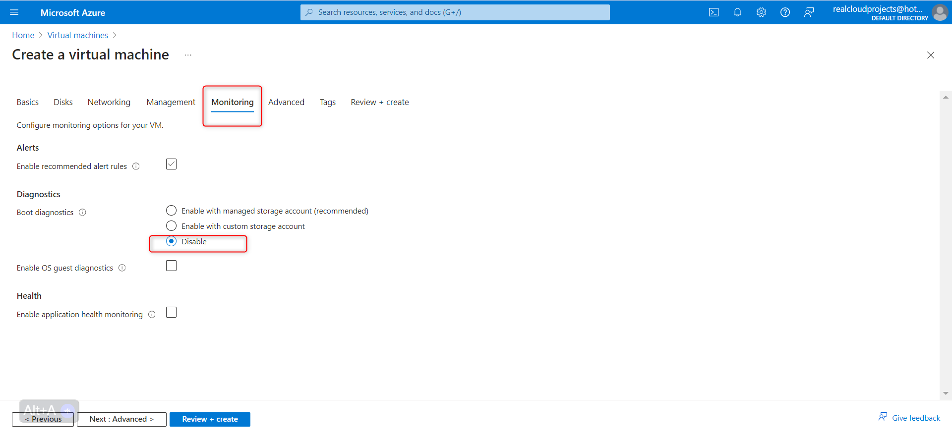 disable boot diagnostic 