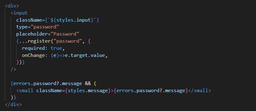 Input tag implementing react-hook-form