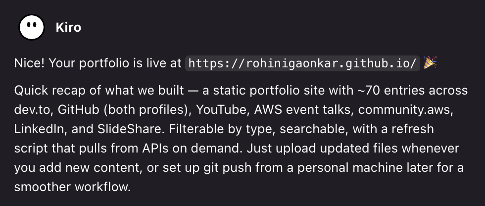 Screenshot: Final portfolio site summary quick-recap-summary