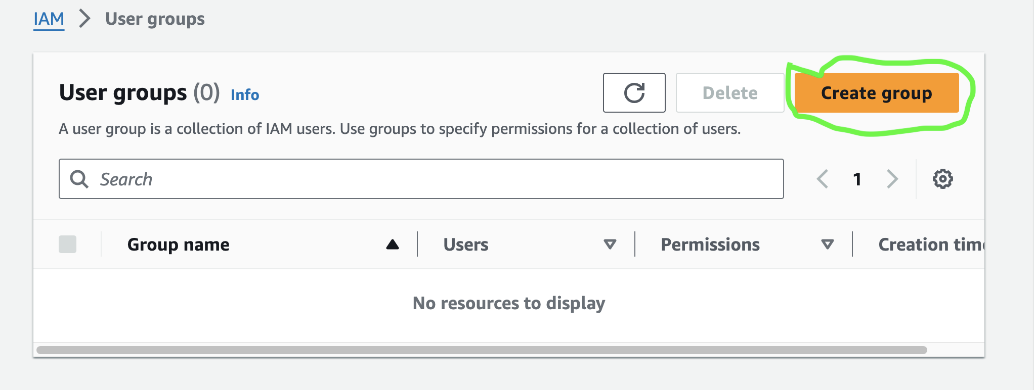 Creating group in AWS