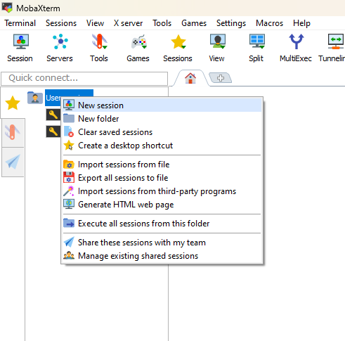 MobaXterm - Nova sessão