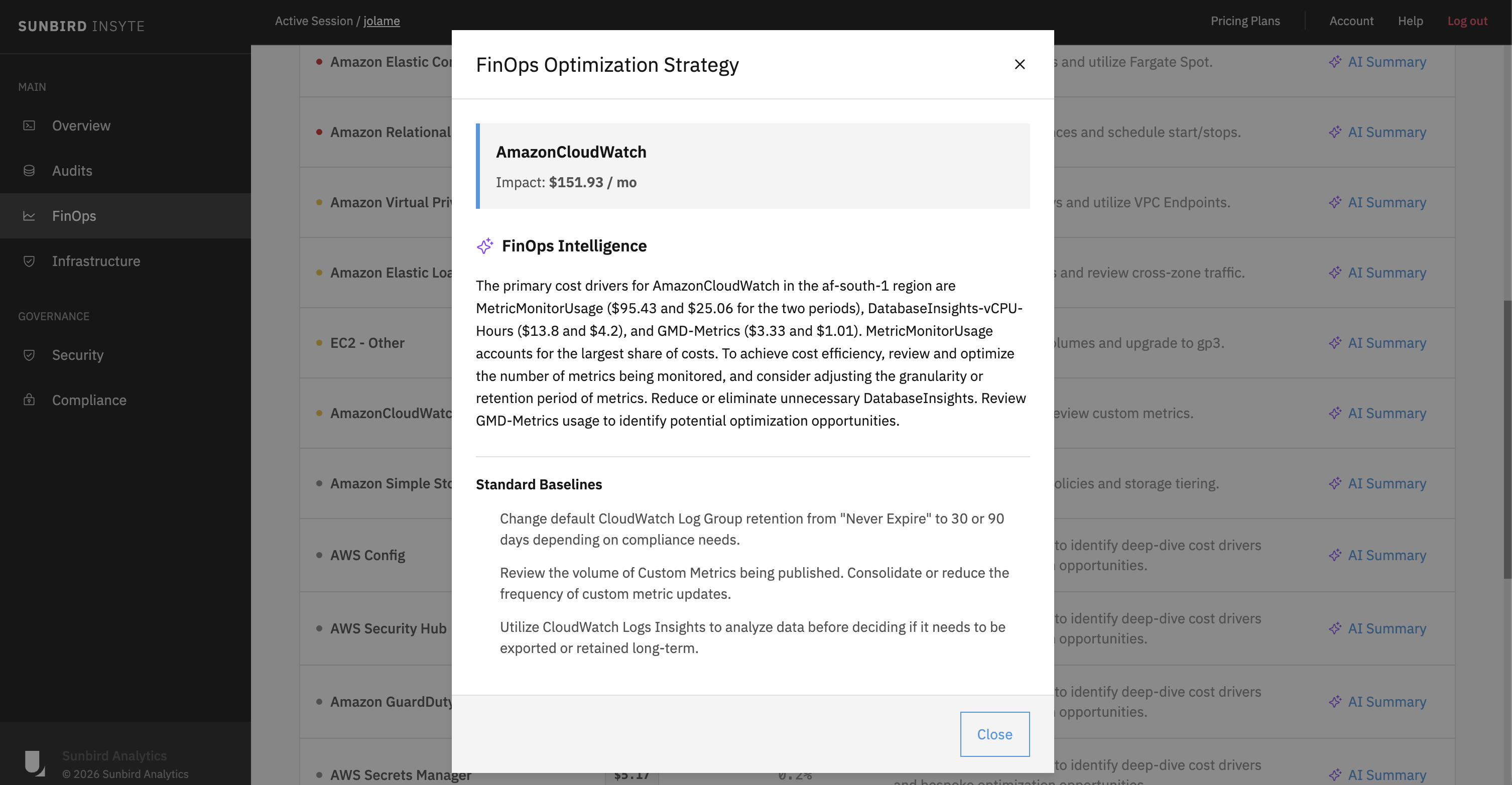 Sunbird Insyte AI-Driven Cloud FinOps