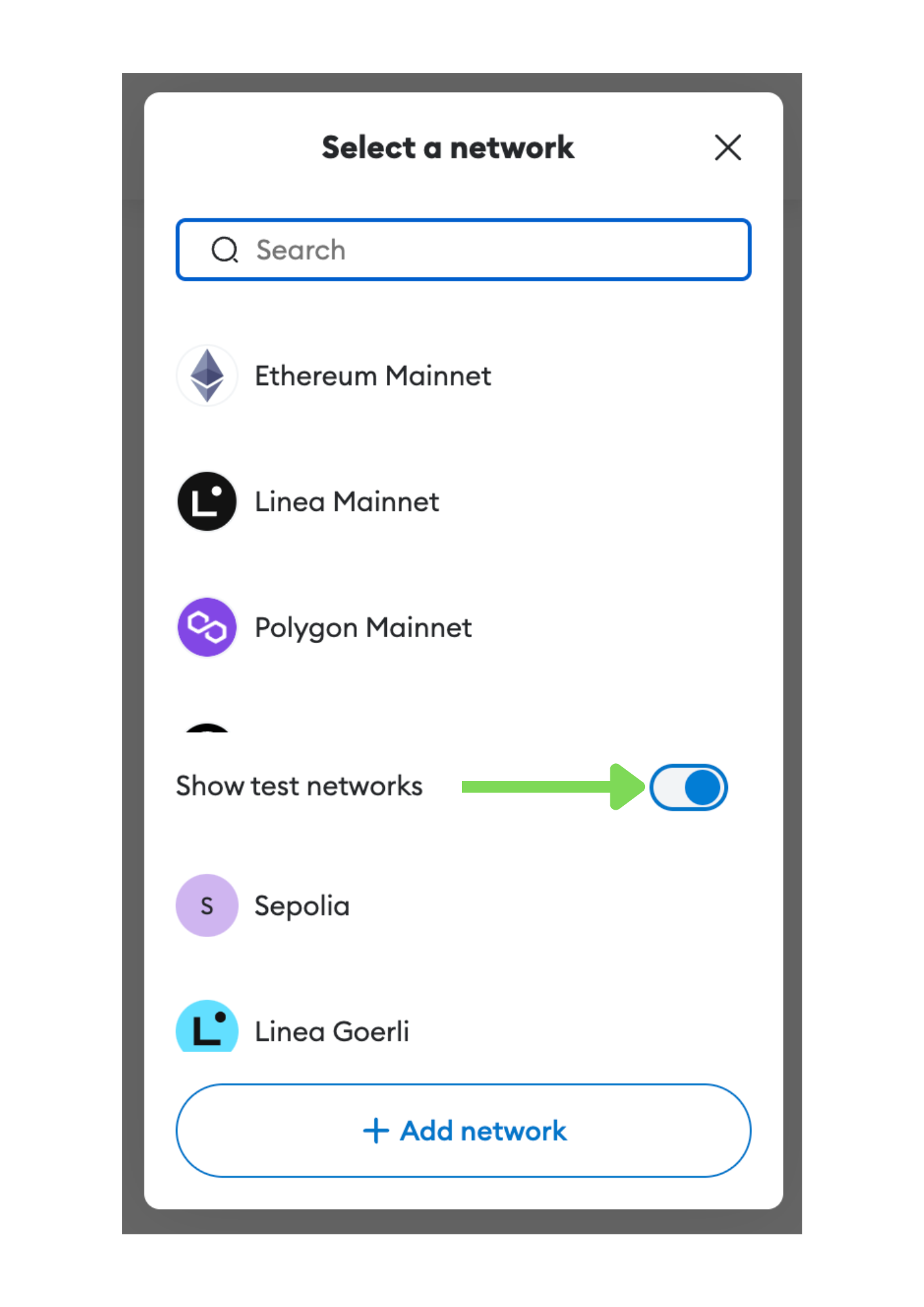 Metamask network dropdown
