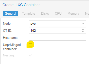 Create a privileged LXC container
