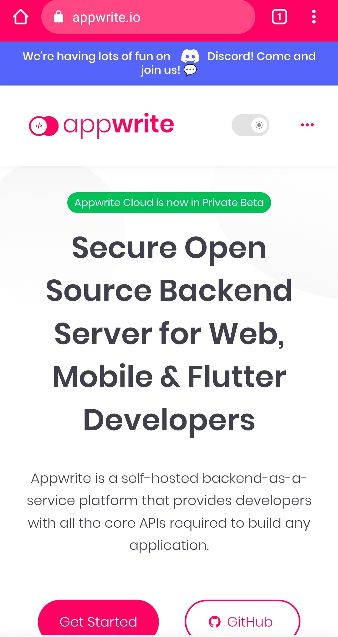Appwrite website homepage