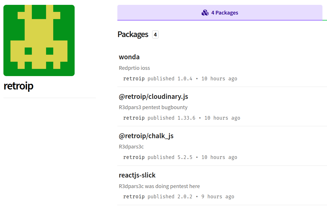 Screenshot from npm
