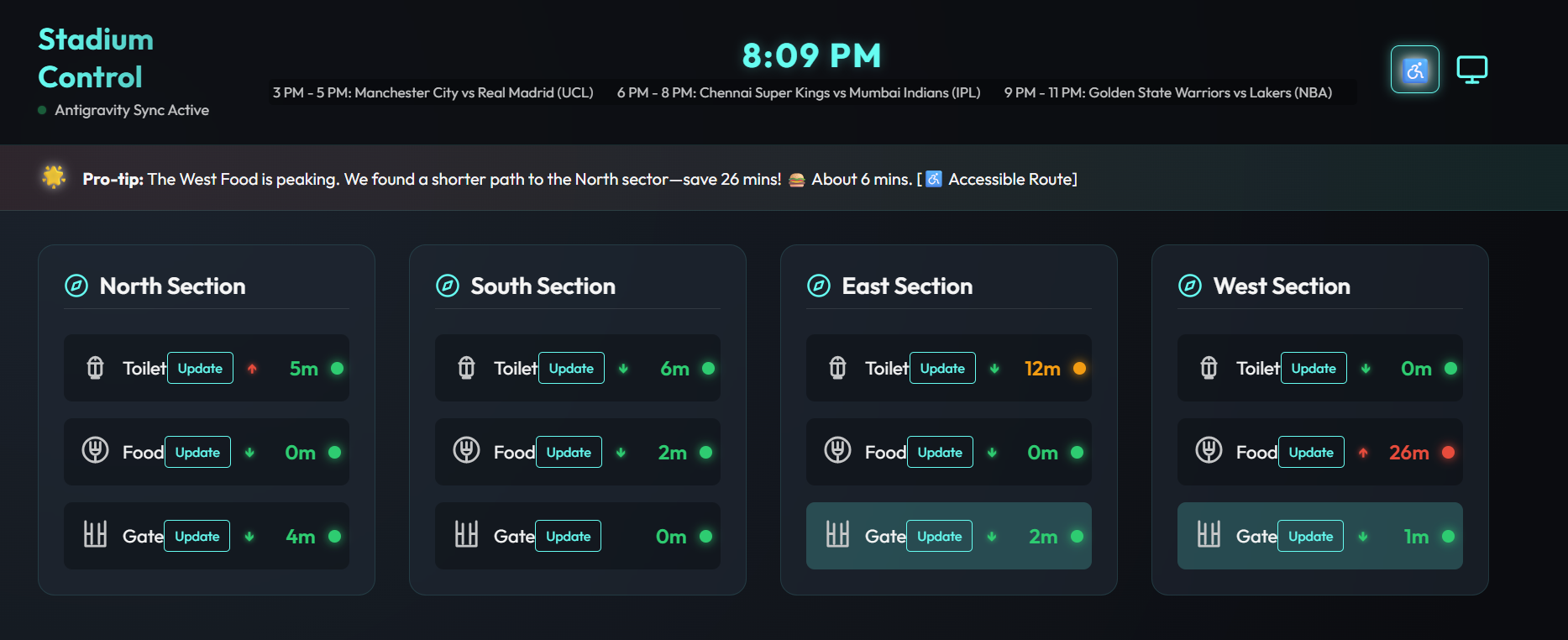Stadium Control Center interface