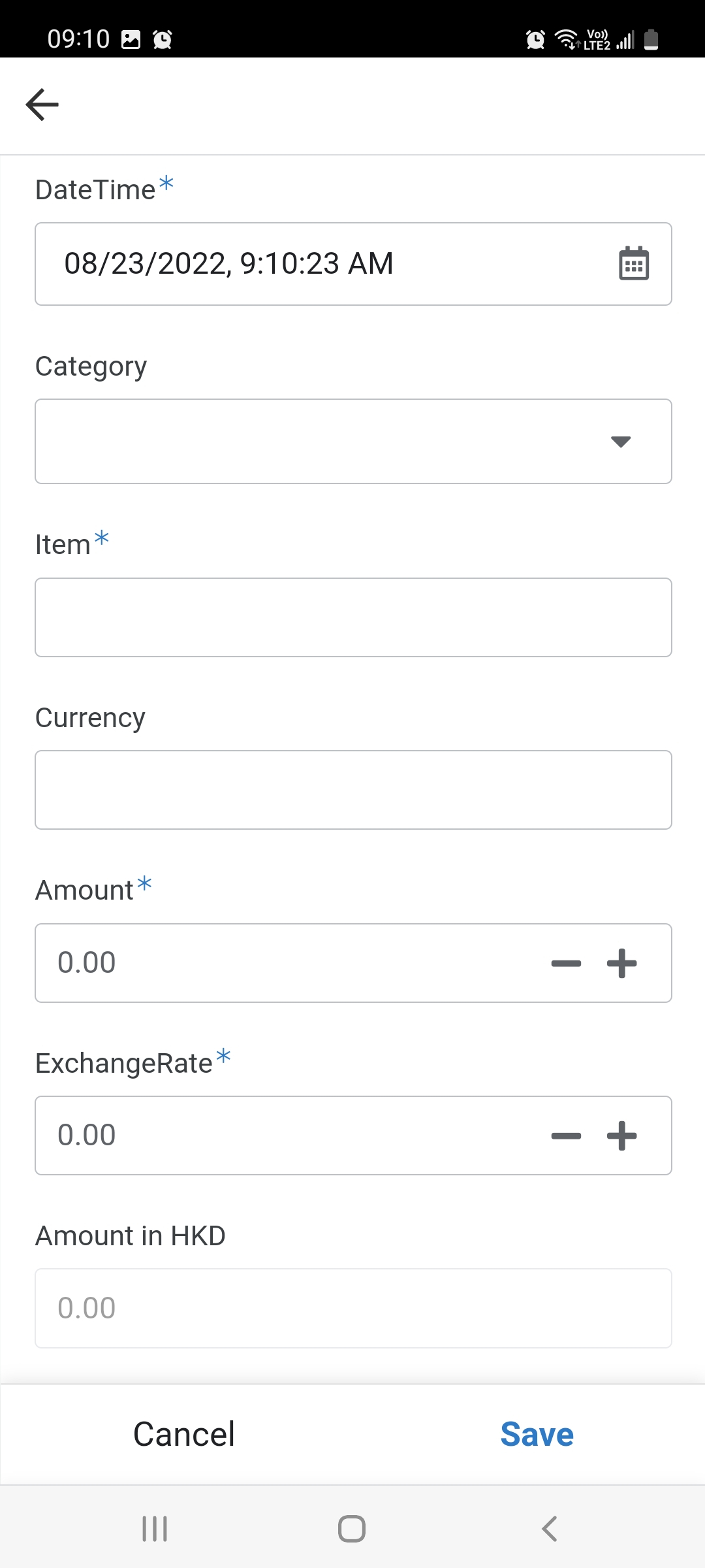 Adding New Entry for Spending/Income