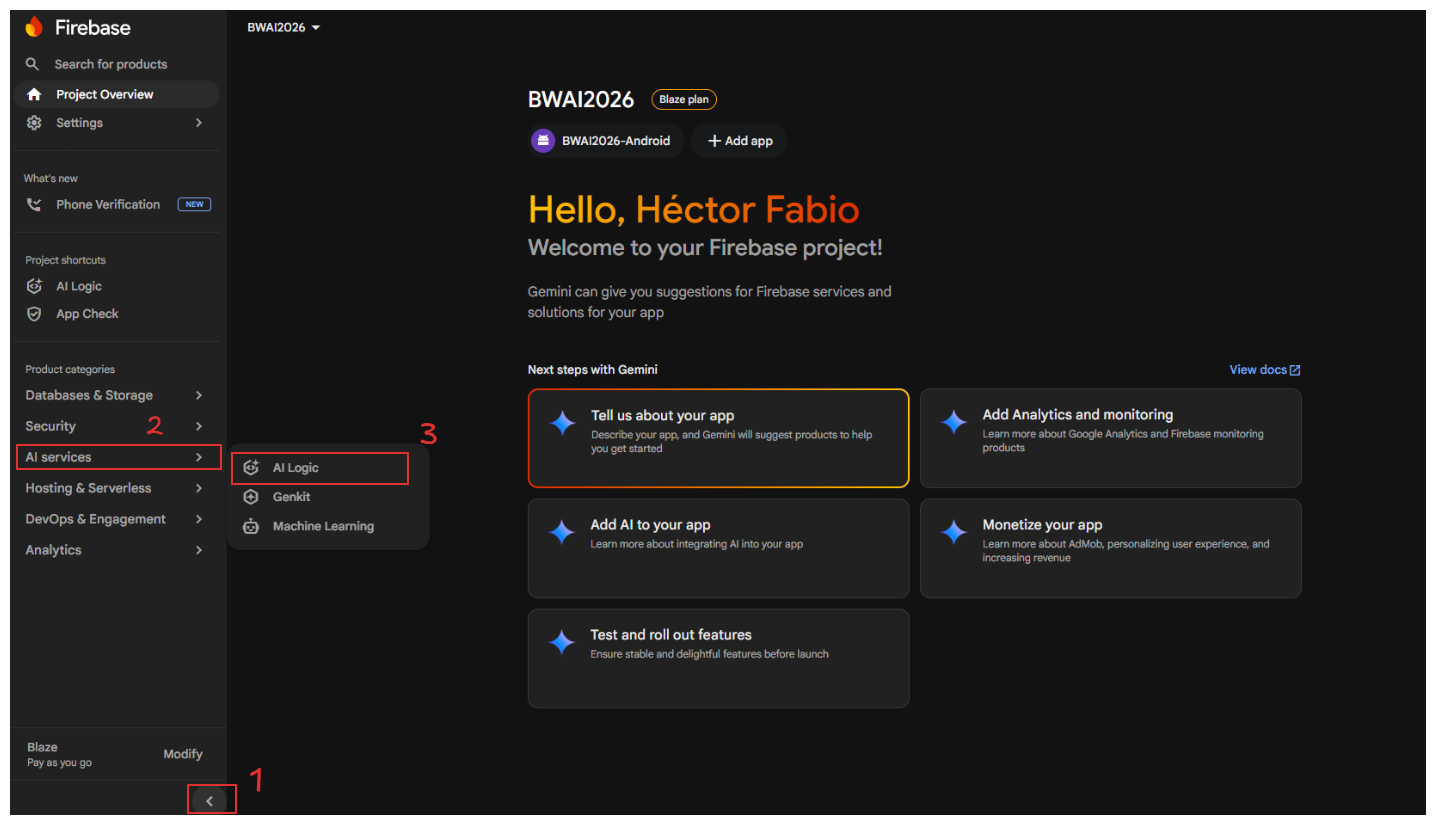 Navigation guide in Firebase home