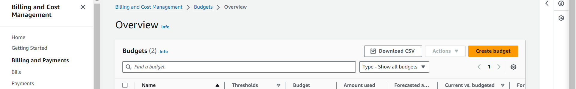Click create budget icon