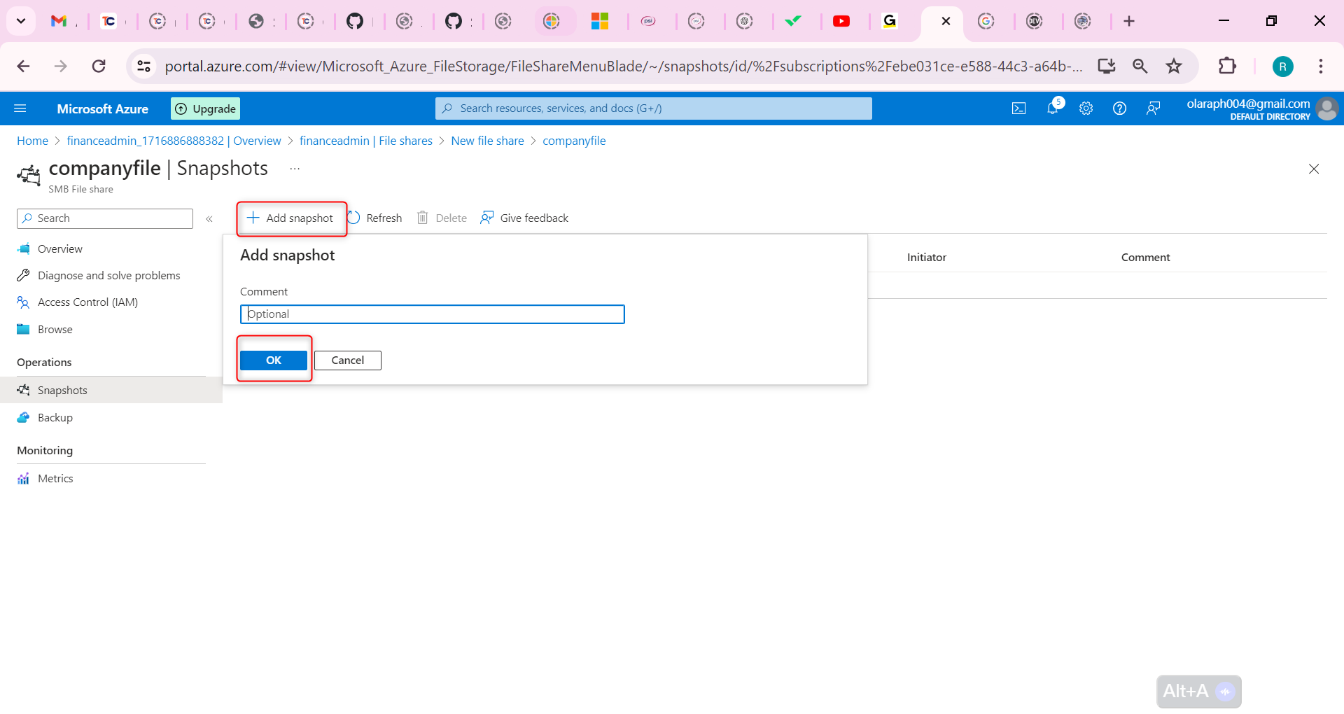 Select + Add snapshot