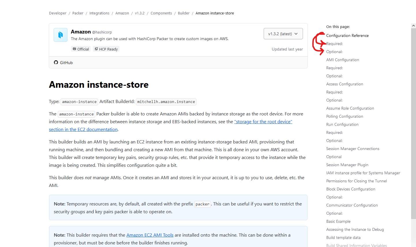 Screenshot of Packer documentation page displaying showing tabular issue