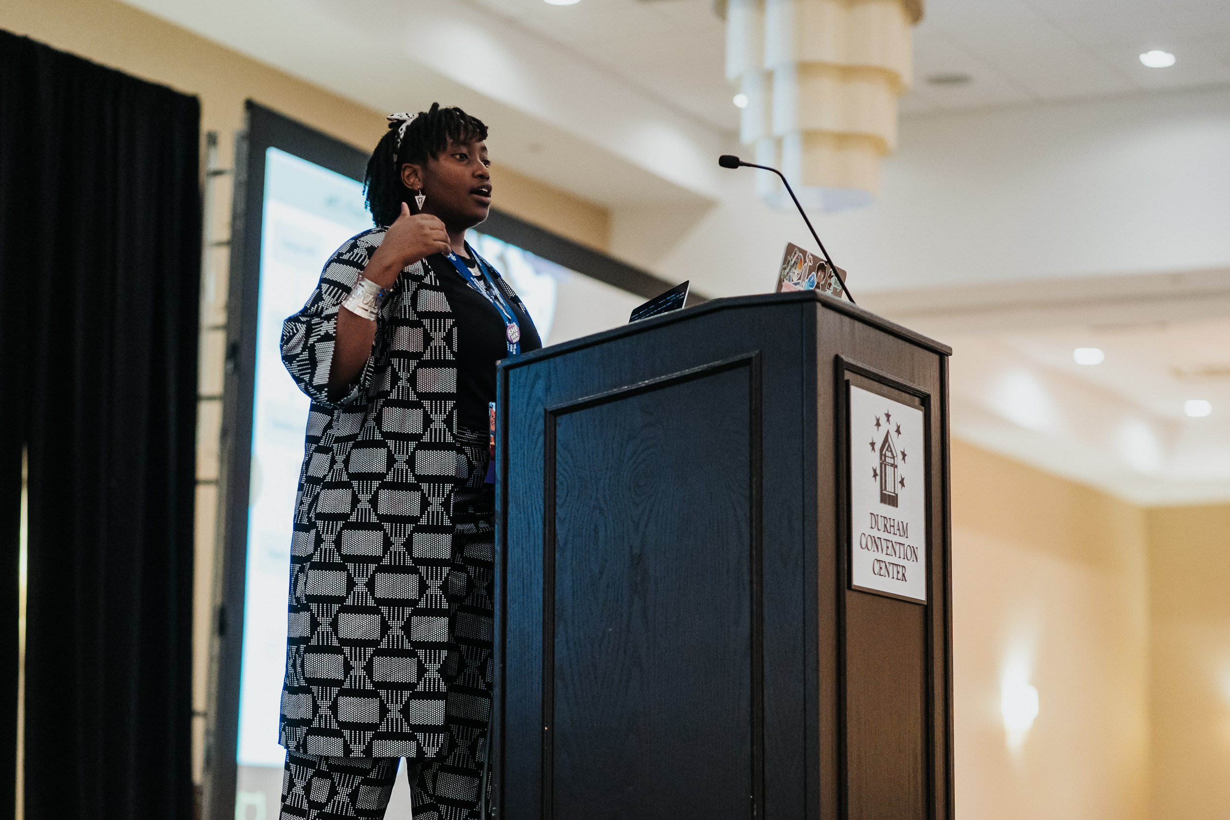 Velda giving a talk