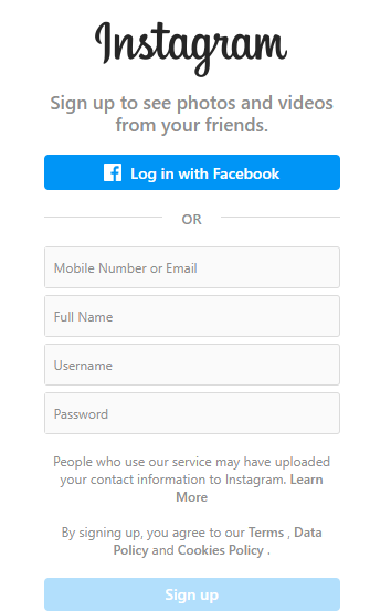 Instagram Signup Page