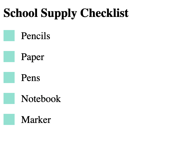Supply Checklist