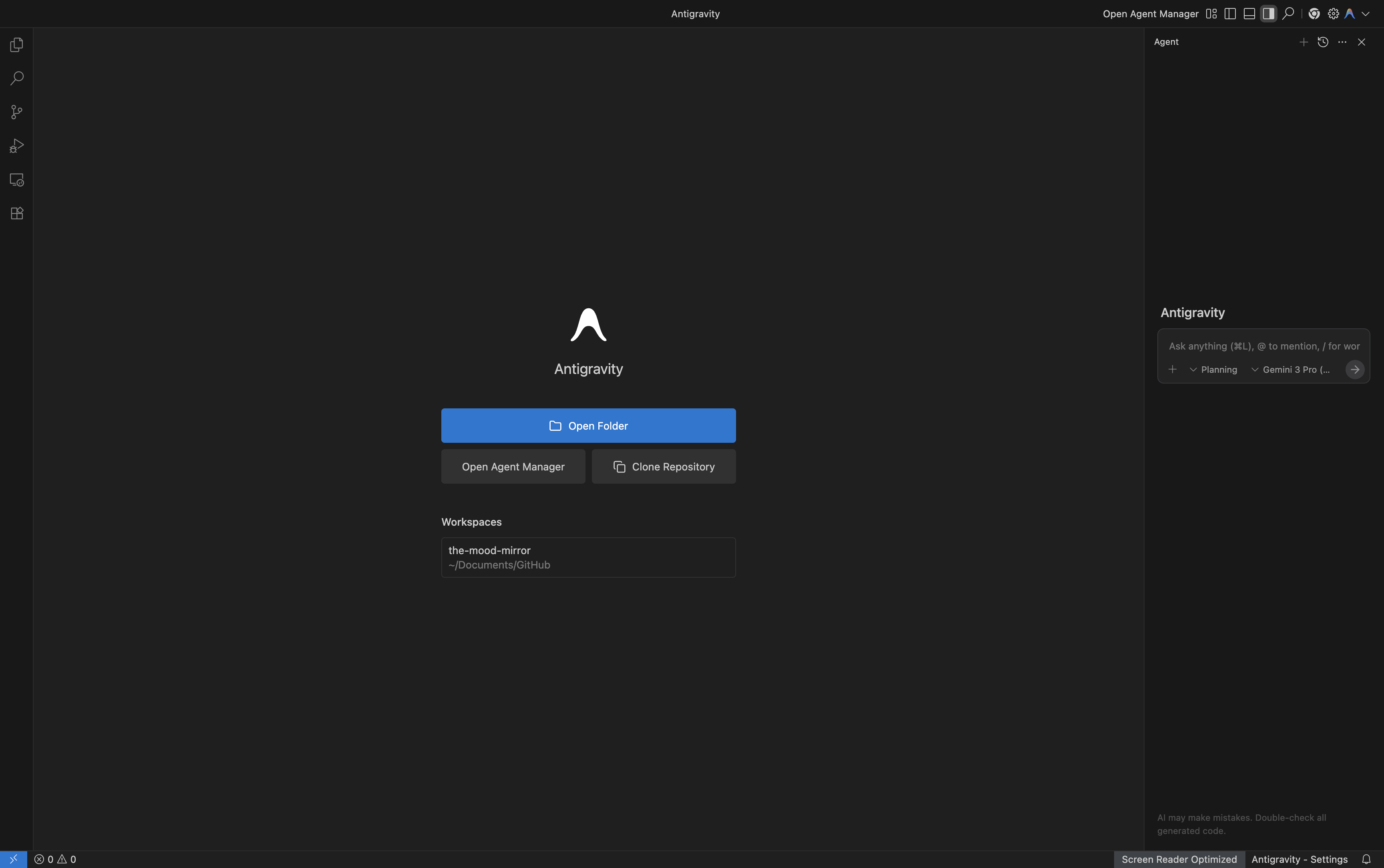 Antigravity Screen