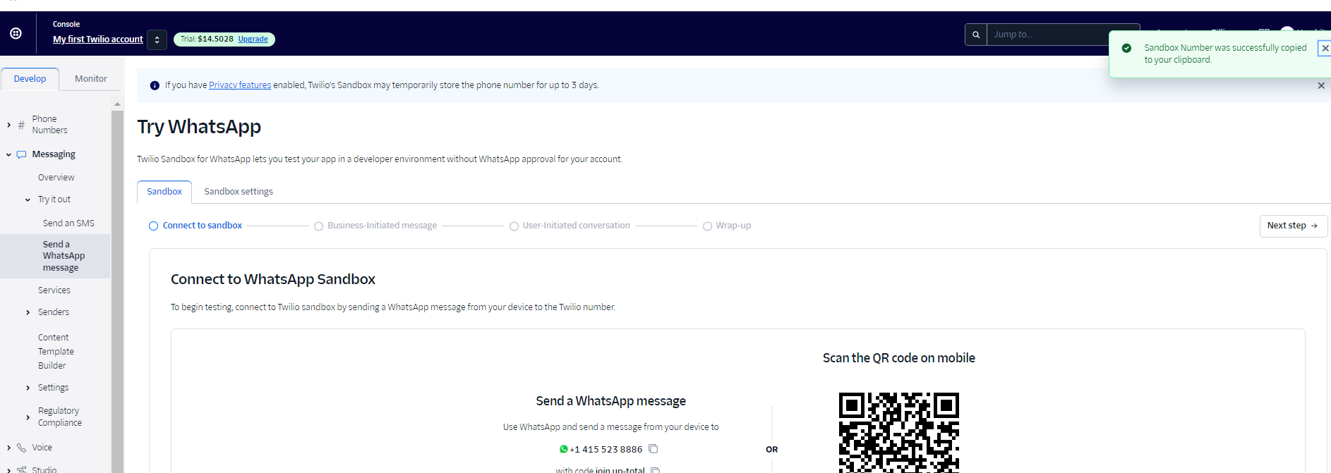 Twilio WhatApp API Sandbox
