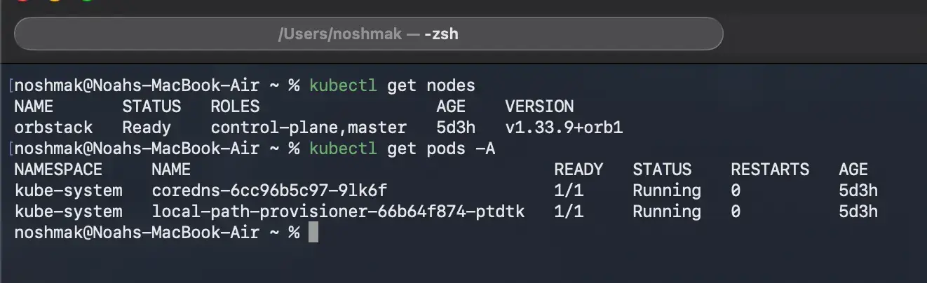 OrbStack native K8s up & running — one command, instant cluster.
Starting the cluster