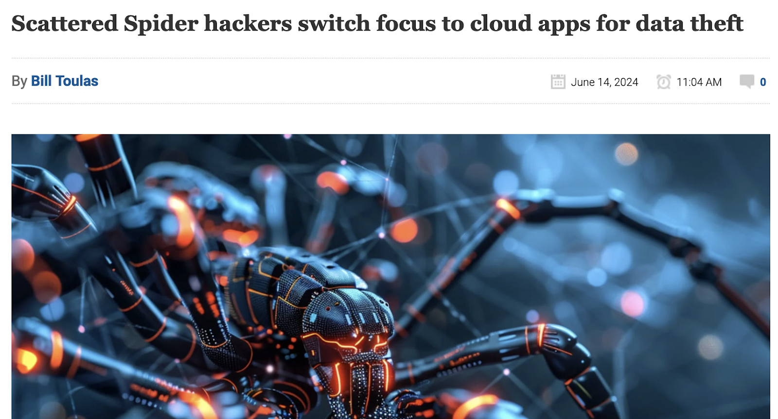 Screenshot of a news article mentioning Scattered Spider