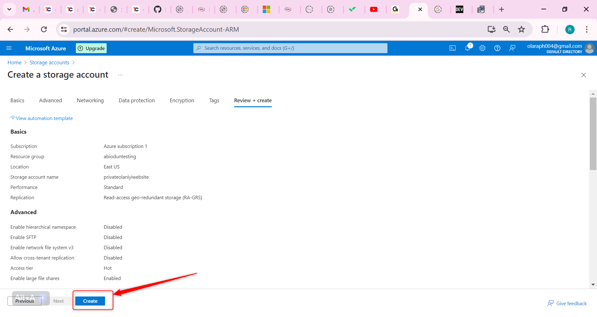 Create the storage account