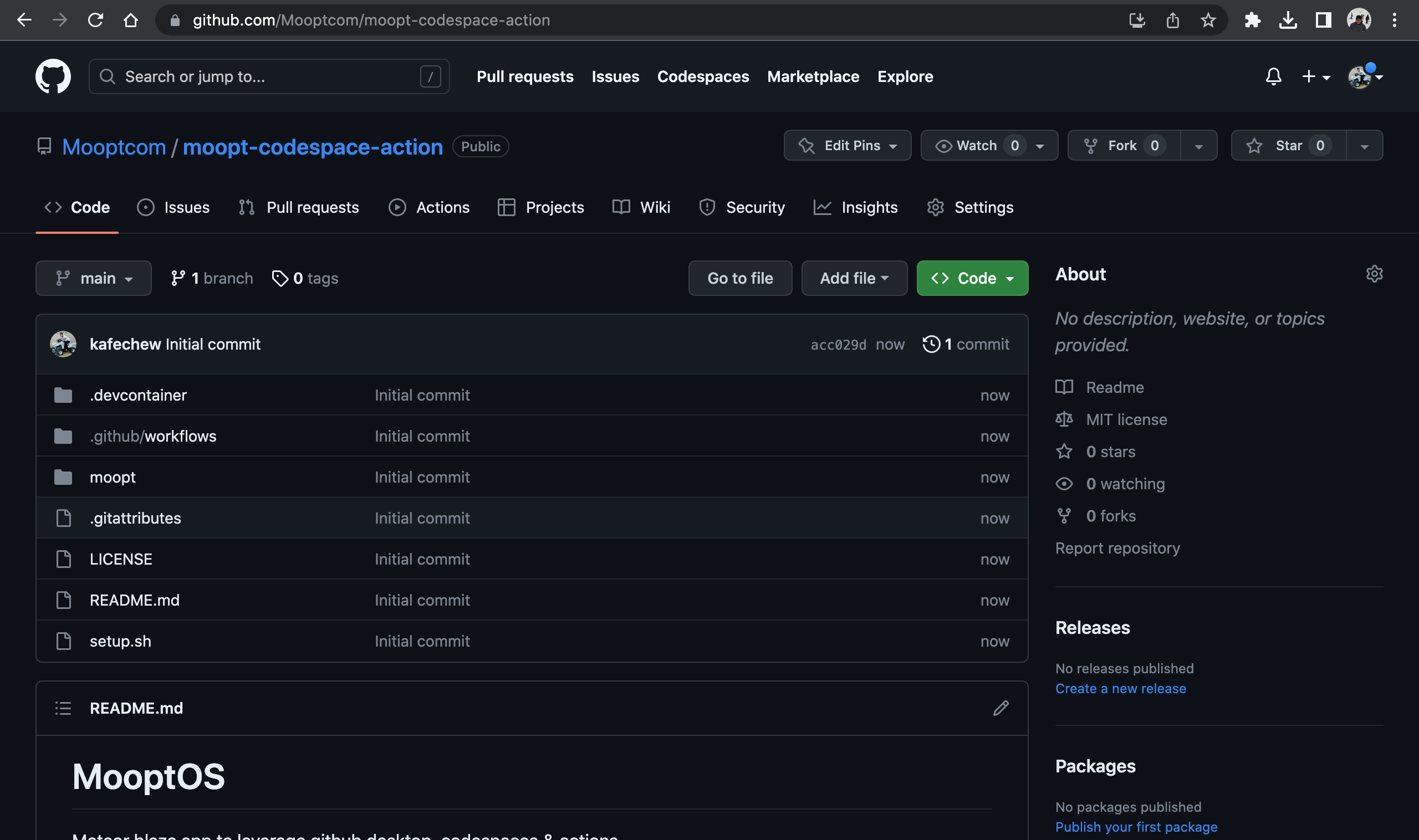 go to moopt-codespace-action repo