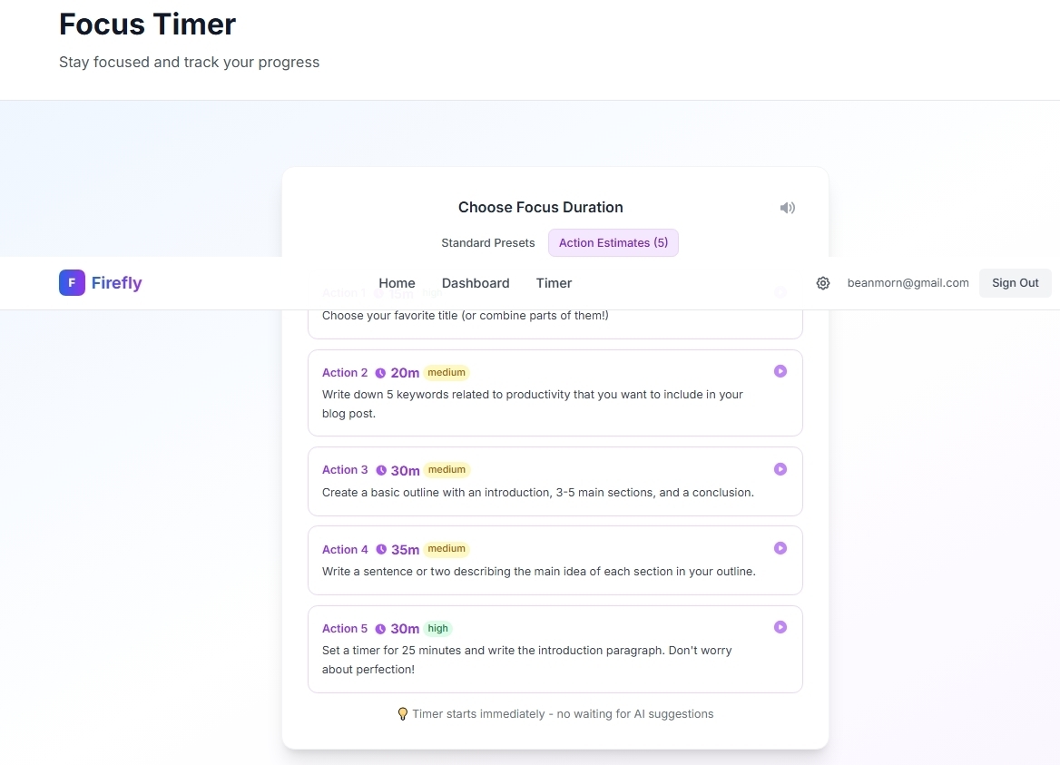 Choosing time for a task in Firefly