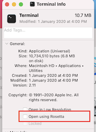 Open Finder ></p>
<p>I have found <strong>3 solutions</strong> through the internet so far. <strong>1. Open your Terminal under Rosetta and run sudo gem install ffi in terminal.</strong> Applications > Utilities > Terminal > Right Click > Get Info > Open Using Rosetta» /> <br /><em>Open Finder > Applications > Utilities > Terminal > Right Click > Get Info > Open Using Rosetta</em> <strong>2. Run these lines <br />sudo arch -x86_64 gem install ffi <br />arch -x86_64 pod install .</strong> <strong>3. Install Cocoapods with Homebrew.</strong></p>
<h2>My Pick</h2>
<p>I tested out for <strong>option 2</strong> as I’m not too familiar with Rosetta at first. It works. I eventually decided to give <strong>option 3</strong> a try ,which is to <strong>install Cocoapods from Homebrew.</strong></p>
<p><img decoding=
