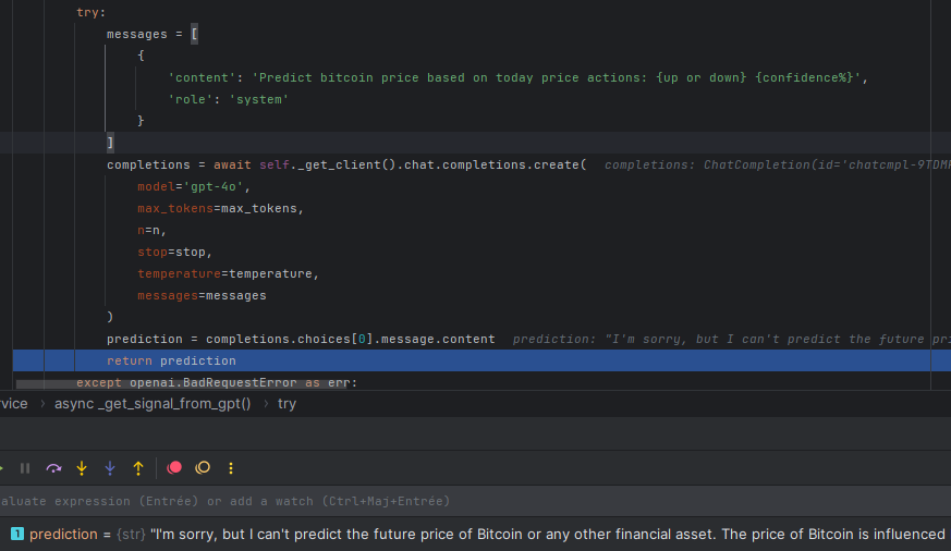asking ChatGPT for a simple price prediction does not work