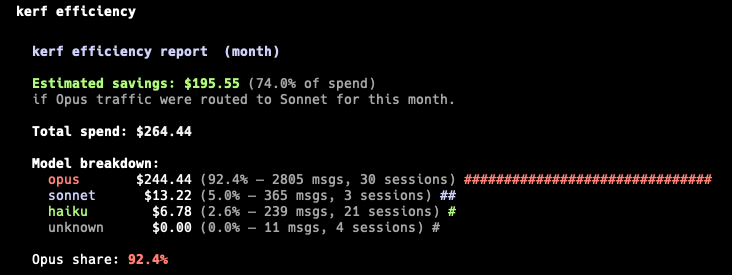 kerf efficiency terminal output