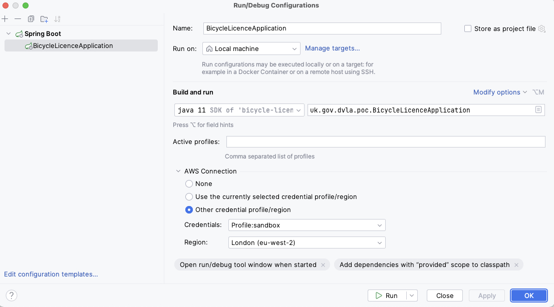 Application Run Configuration