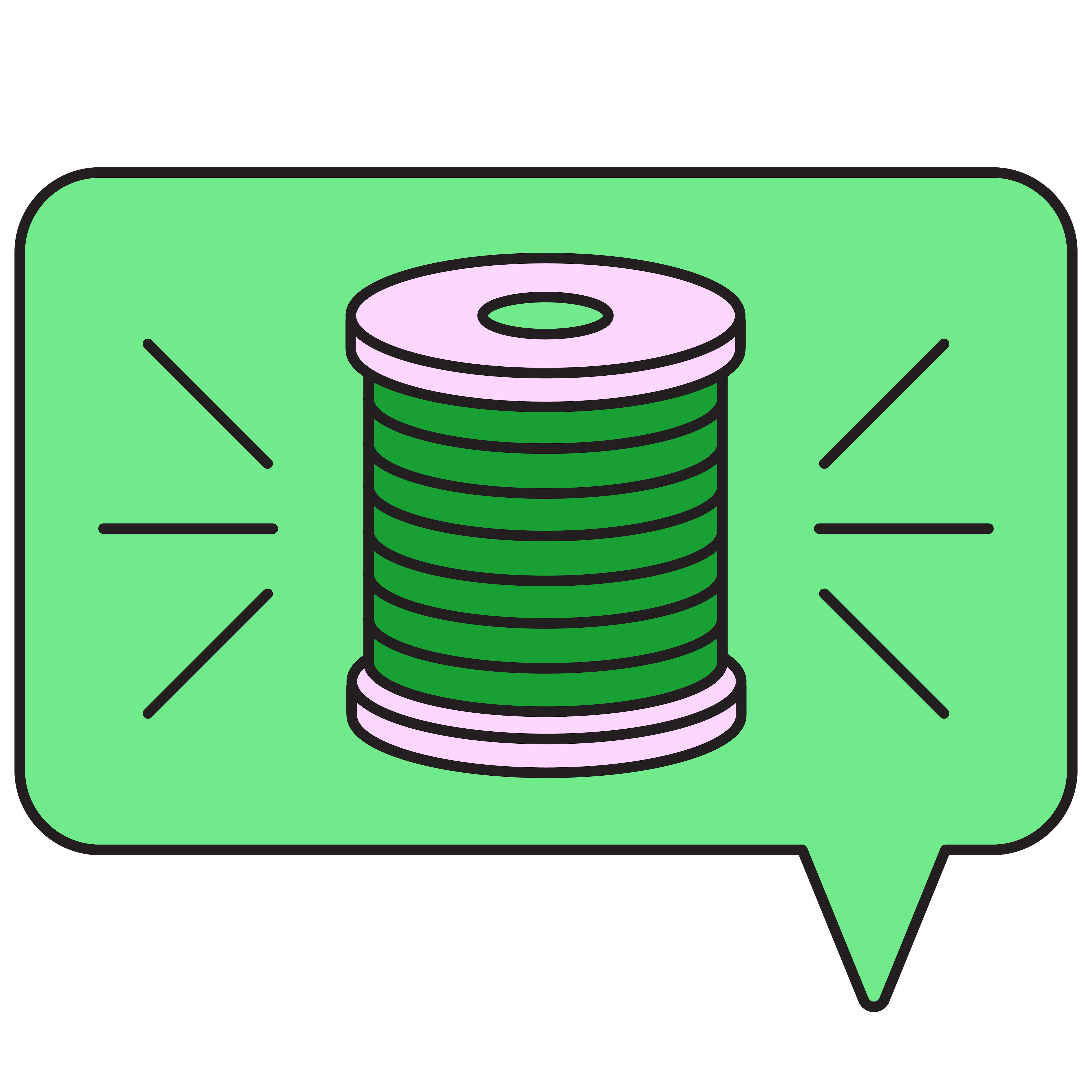 The Discussion of the Week badge. It includes a roll of thread inside a speech bubble. The thread is a reference to comment threads.