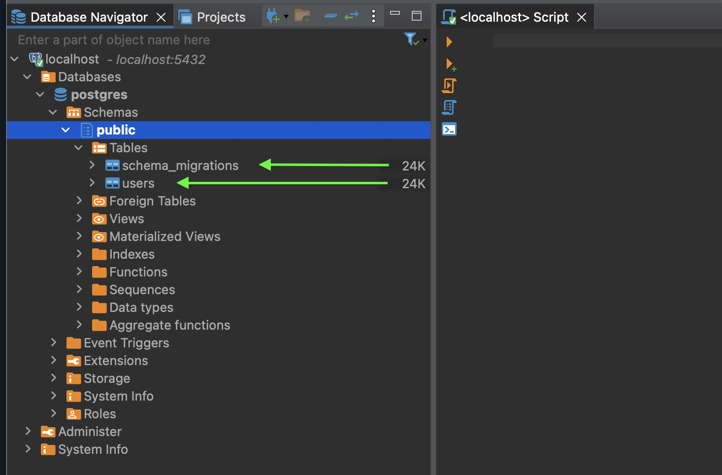 Table list after migration