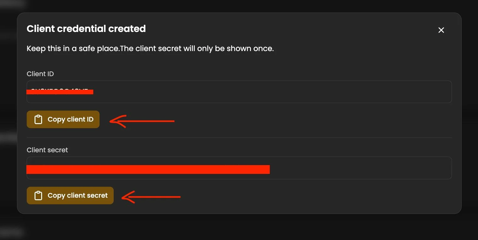 Copy client credentials