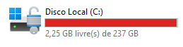 O espaço livre no disco atual é de 2.25GB