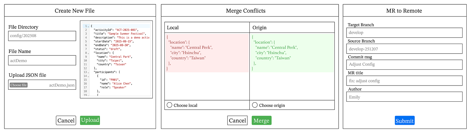 Create / Merge / MR popup