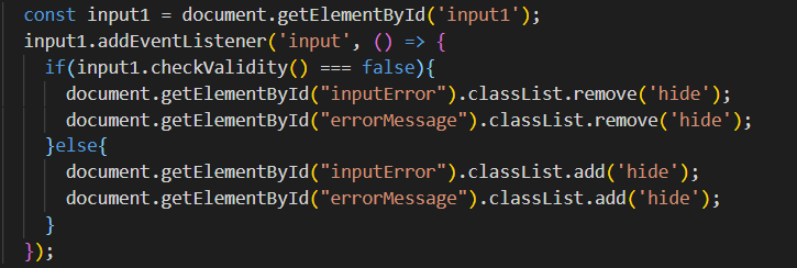 Block of code showing the functionality