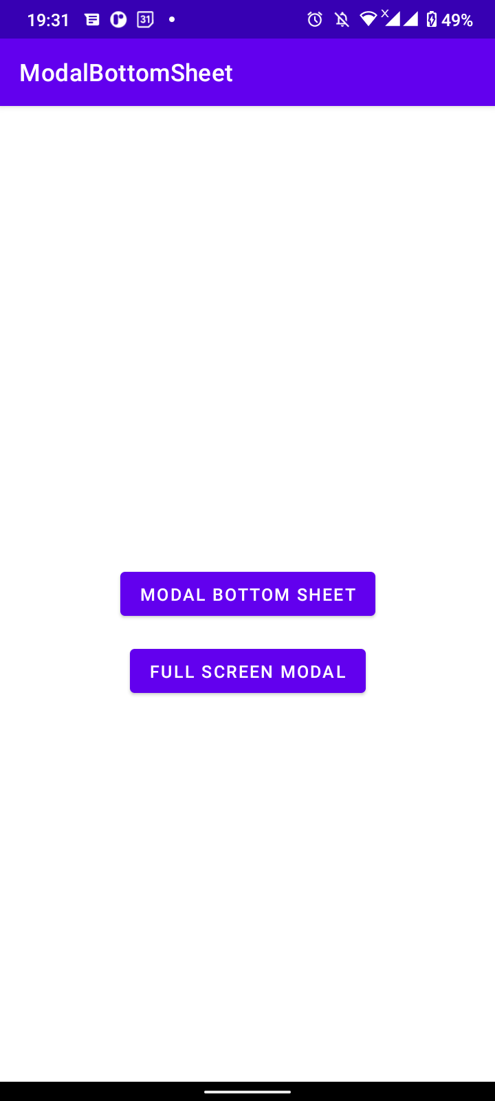 Main screen with buttons to launch bottom sheets