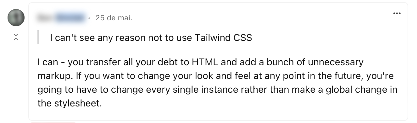 Comment pointing few issues regarding the use of Tailwind