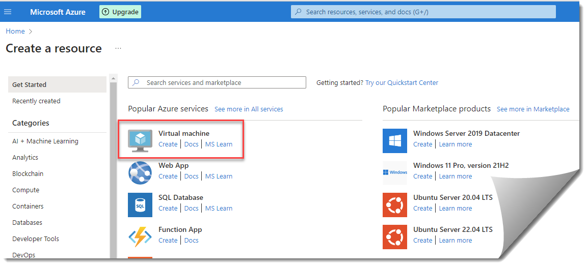Azure services and market place
