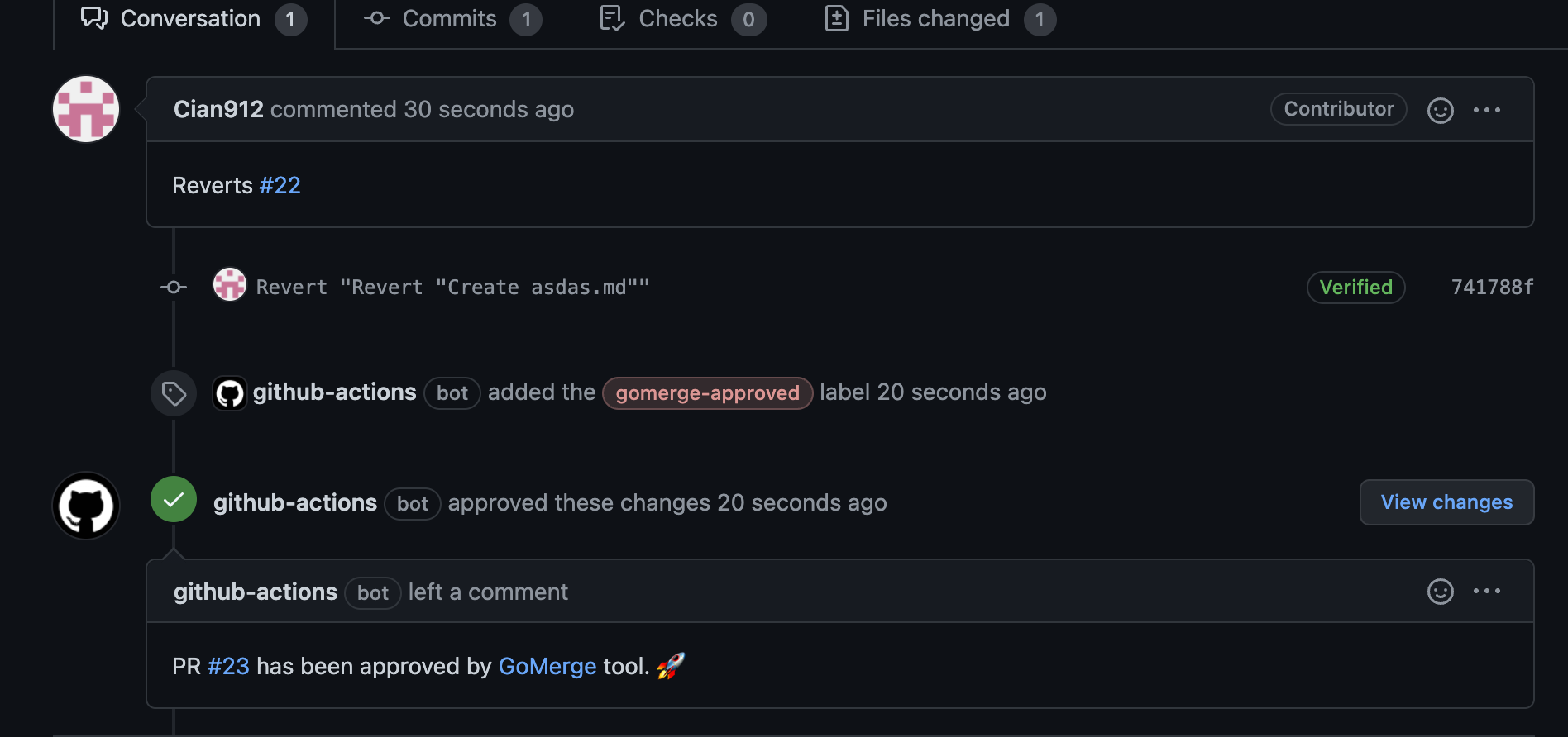 Gomerge Action in Action