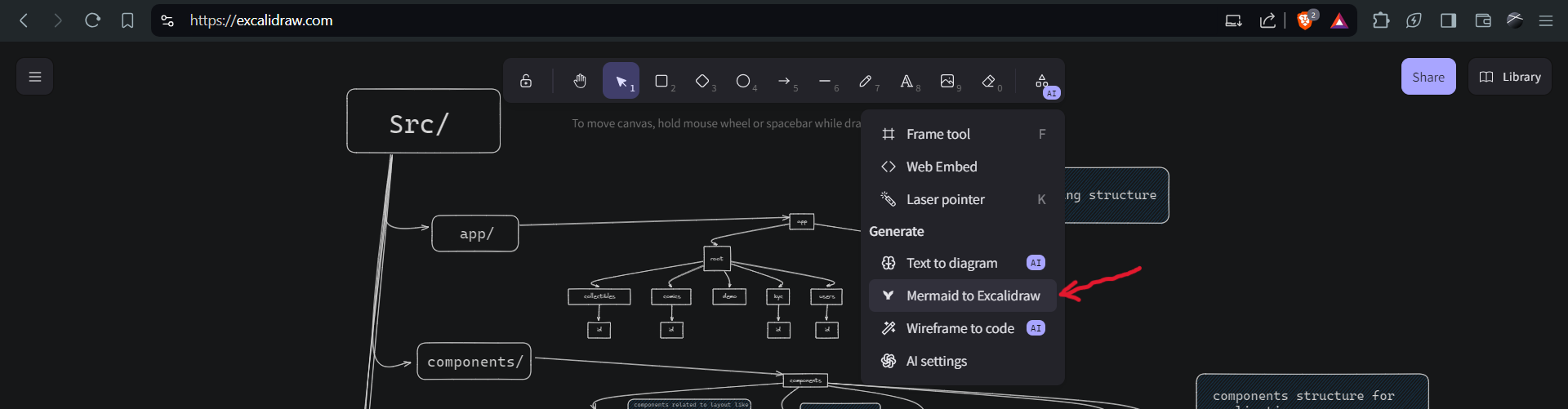 Convert mermaid code to excalidraw