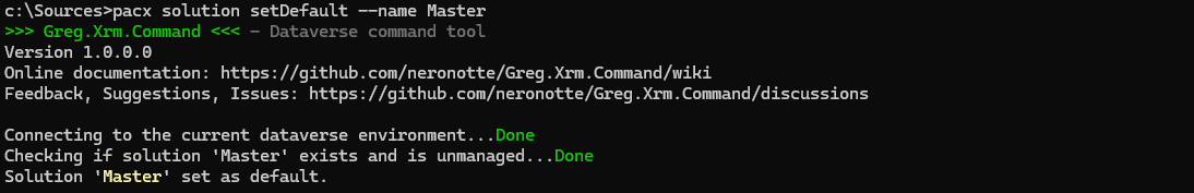 pacx solution setDefault