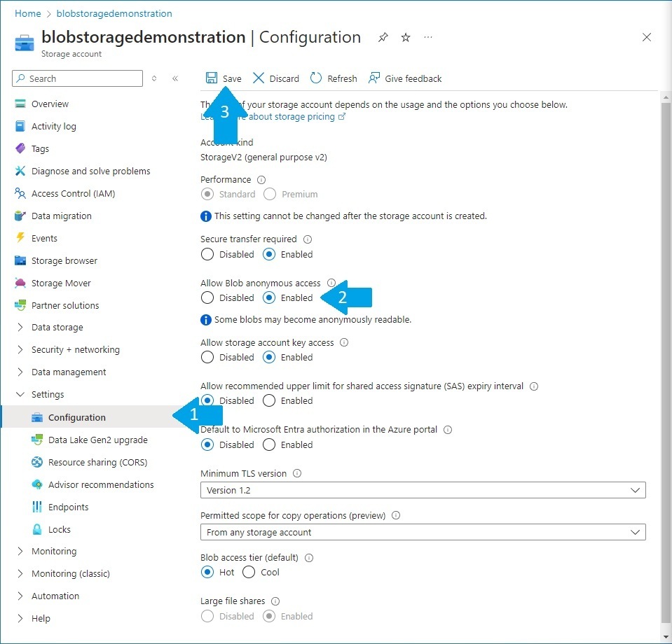 Configuring the Storage Account