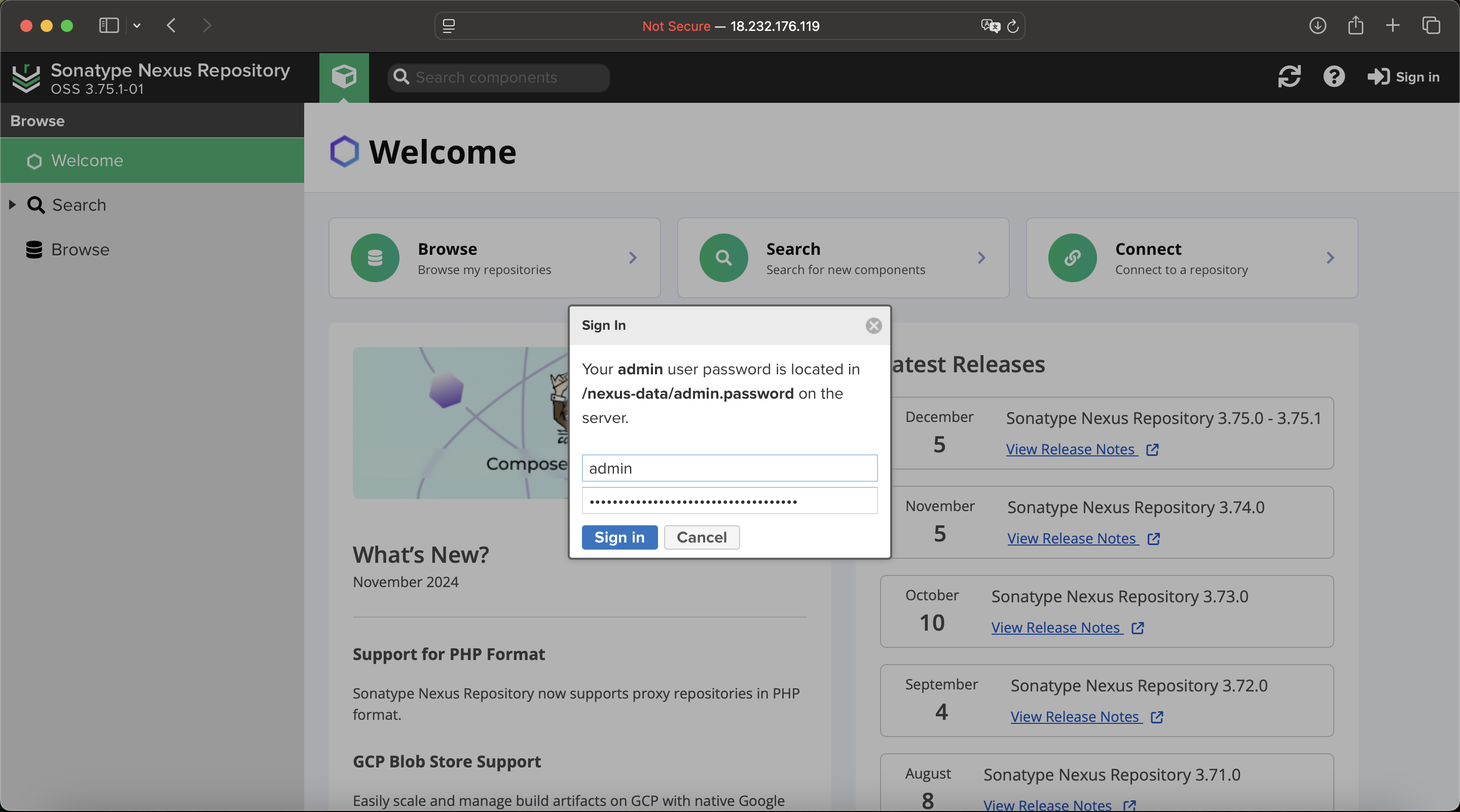 Pantalla inicial de inicio de sesión